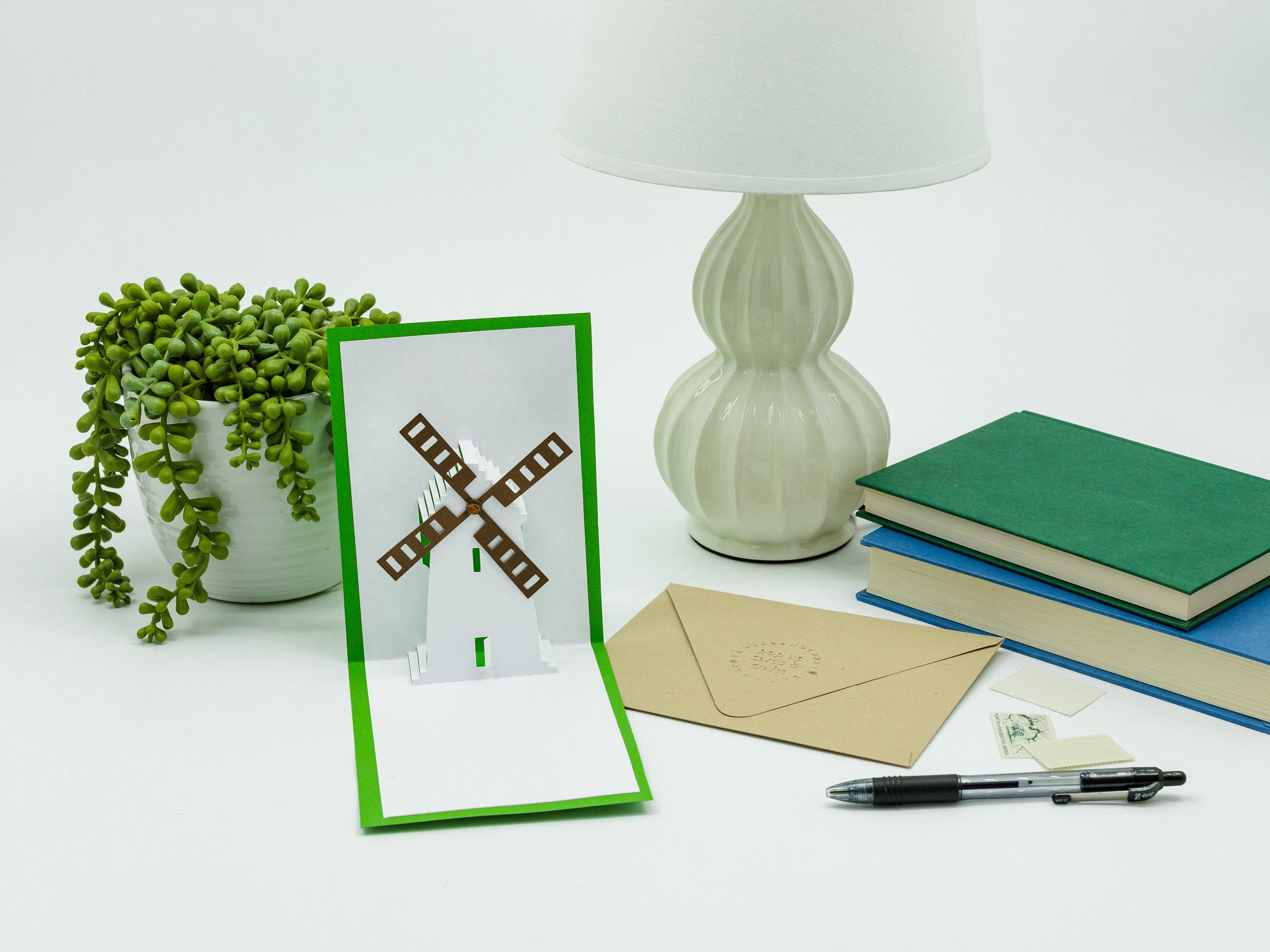 Windmill Movable 3D Pop Up Blank Greeting Card: Interactive Dutch Farm Landscape, Rustic Charm Handmade Gift Thank You Card