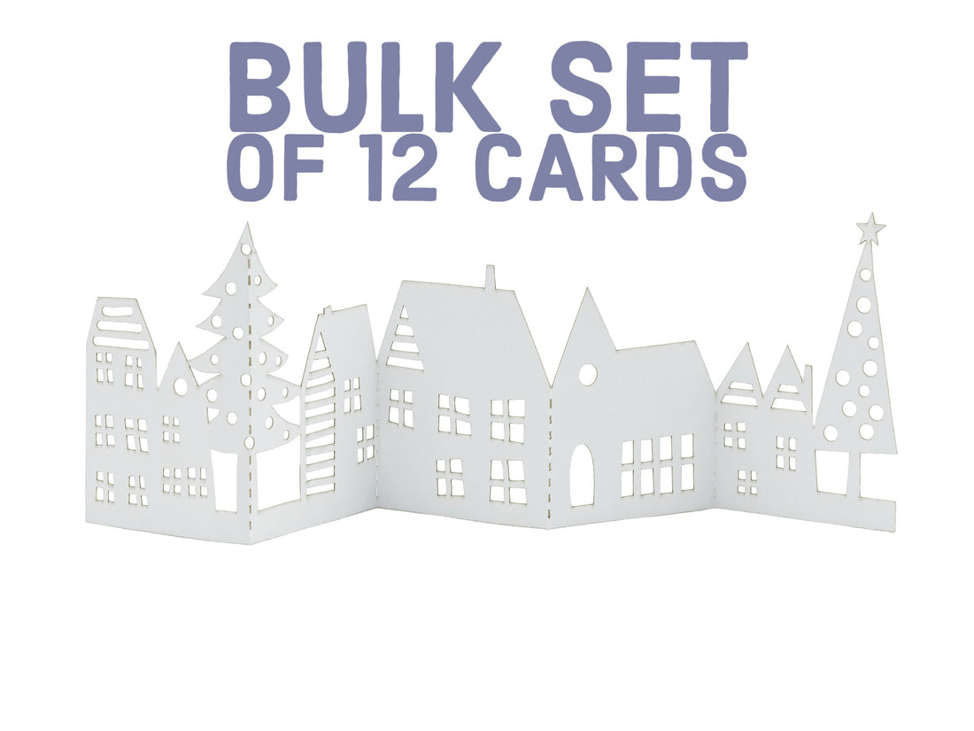 Bulk Set of 12 Winter Village Christmas Gift Tag Pop Up 3D Greeting Card