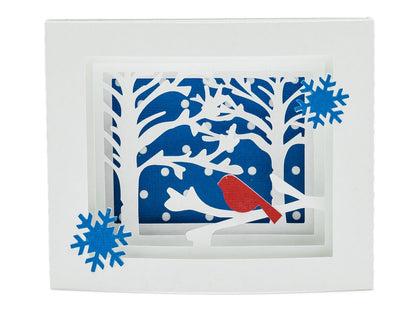 Bulk Set of 12 Winter Christmas Cardinal in Birch Tree Shadow Box Pop Up 3D Greeting Card