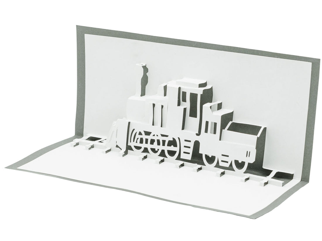 Locomotive 3D Pop Up Blank Card Card: Handmade Kirigami Design for Train Enthusiasts, Railfans & Birthdays