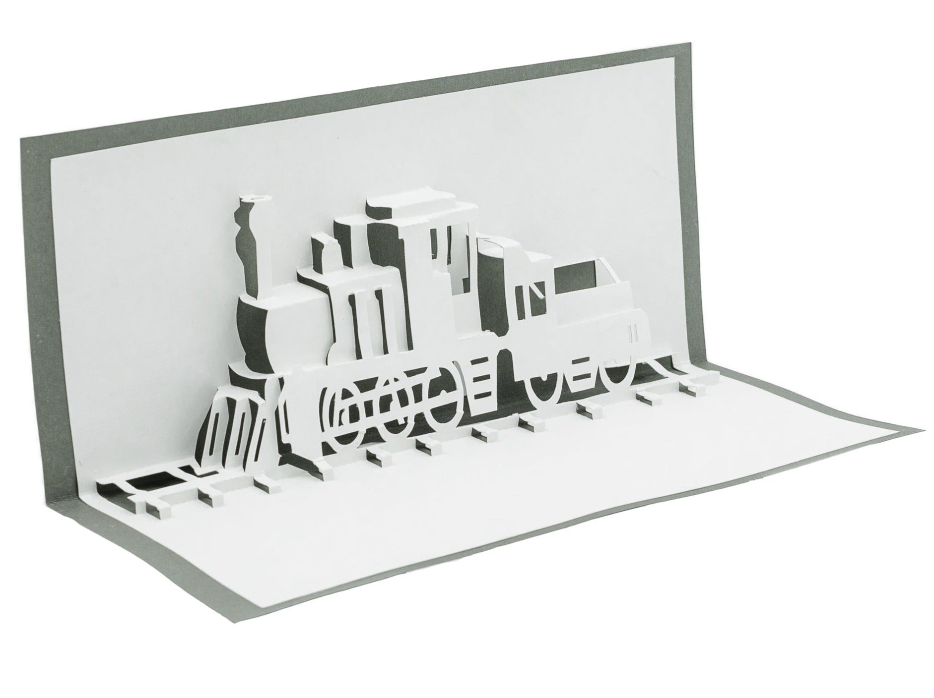 Train Locomotive Pop Up 3D Greeting Card Kirigami