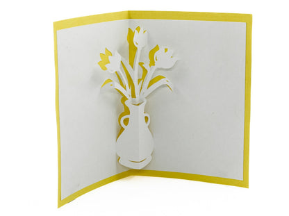 Spring Tulips Pop Up 3D Greeting Card for Mom Vase of Flowers