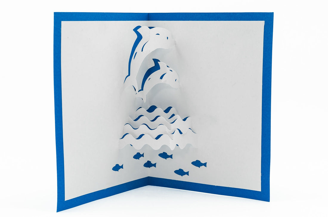 Dolphin 3D Pop Up Card: Ocean Theme, Marine Life Gift, Nautical Stationery, Blank Inside