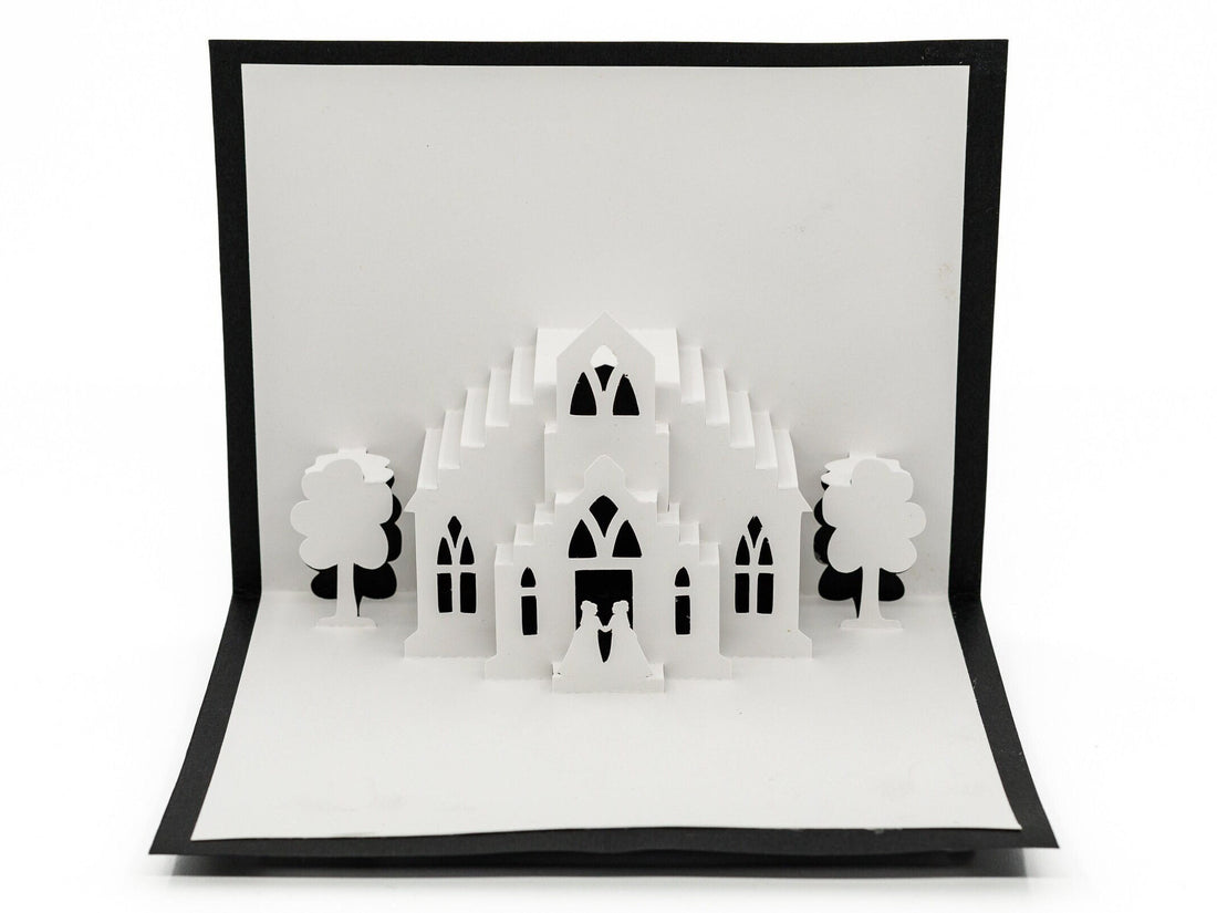 Lesbian Wedding Chapel 3D Pop Up Card - Same-Sex Celebration for Two Brides, LGBTQ+ Engagement Gift