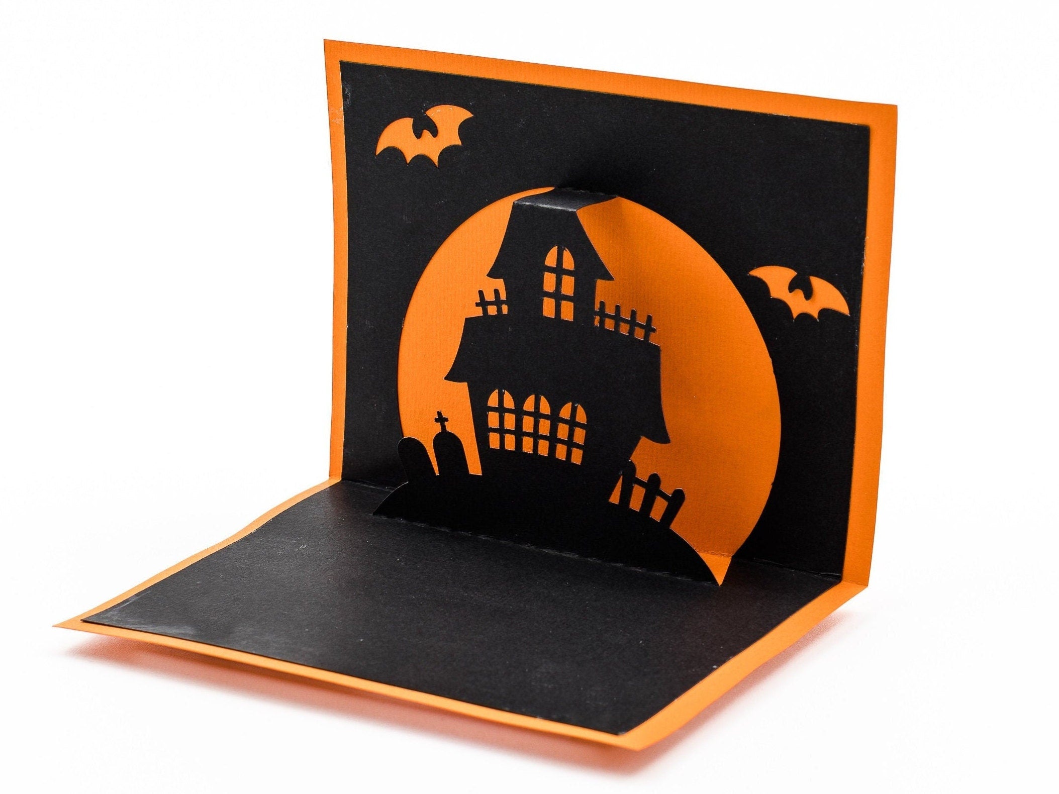 Haunted House Halloween Pop Up 3D Greeting Card | Spooky Season Greetings | Handmade Vintage Style Cards | Spooky Silhouette Holiday Decor