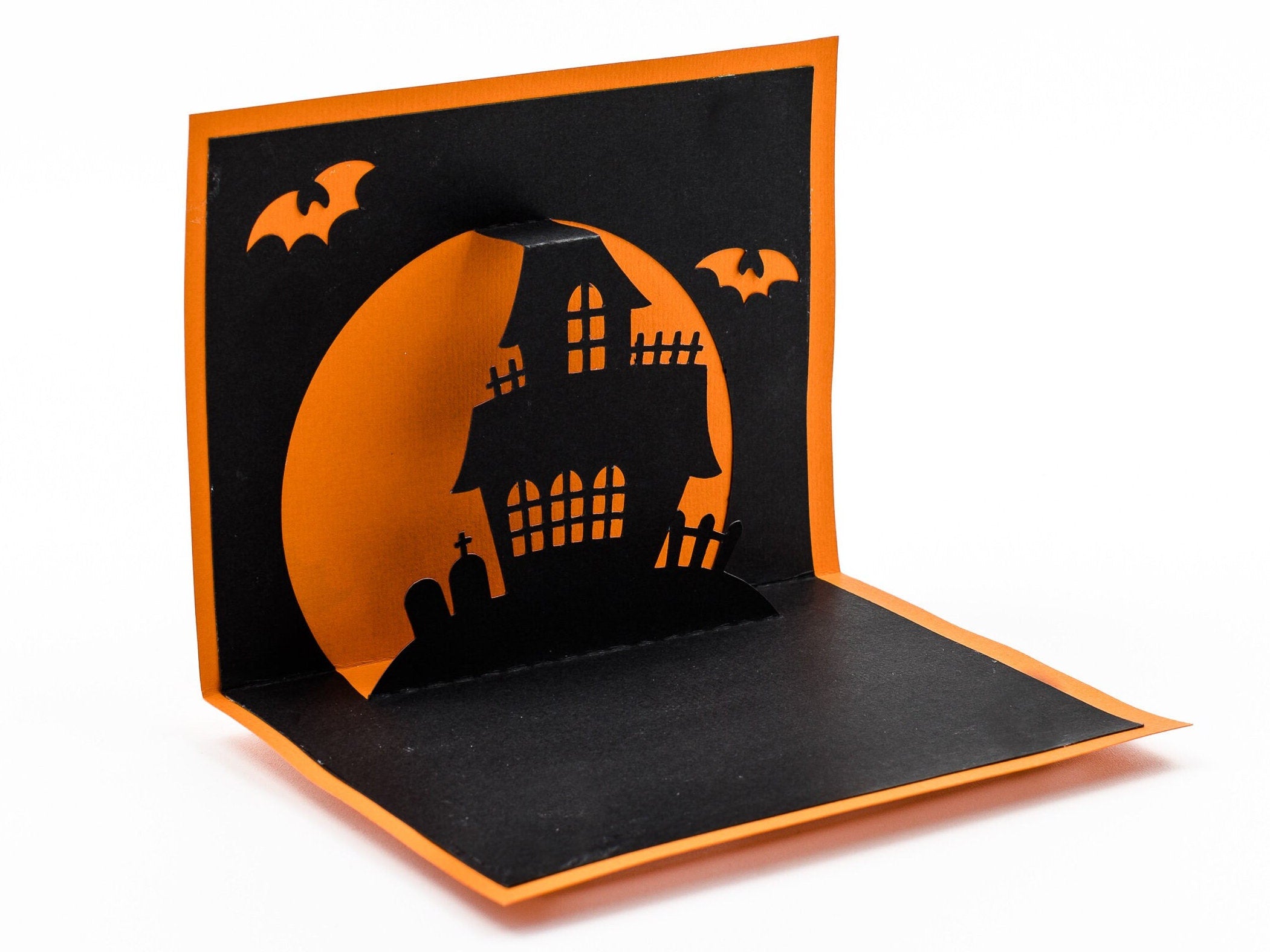 Haunted House Halloween Pop Up 3D Greeting Card | Spooky Season Greetings | Handmade Vintage Style Cards | Spooky Silhouette Holiday Decor