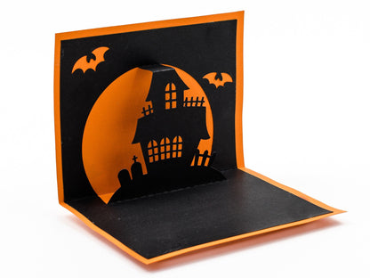 Haunted House Halloween Pop Up 3D Greeting Card | Spooky Season Greetings | Handmade Vintage Style Cards | Spooky Silhouette Holiday Decor
