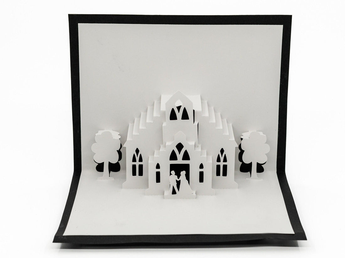 Wedding Chapel Elegant 3D Pop Up Card: Romantic Bride & Groom Greeting for Engagement Bridal Shower