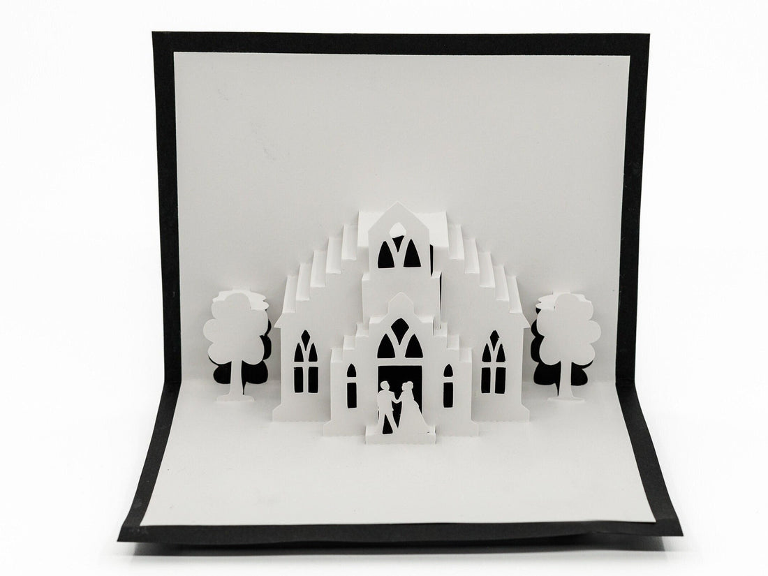 Chapel Wedding 3D Pop Up Card | Anniversary and Engagement | Wedding Planner Gift | Handmade Card | Husband &amp; Wife Card | Marriage Congrats