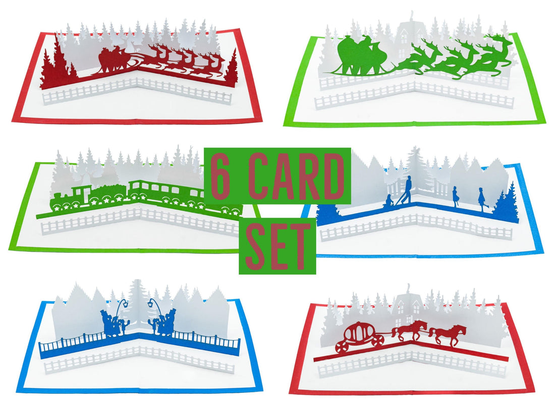 Holiday 3d Pop Up Greeting Cards Set - Handmade Unique Christmas Weihnachtskarten Pack of 6