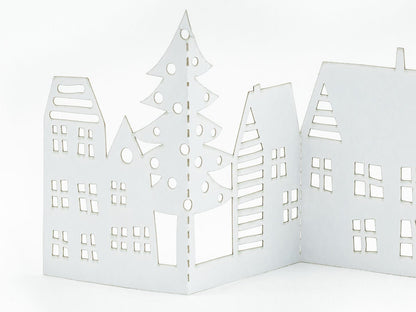 Winter Village Christmas Gift Tag Pop Up 3D Greeting Card