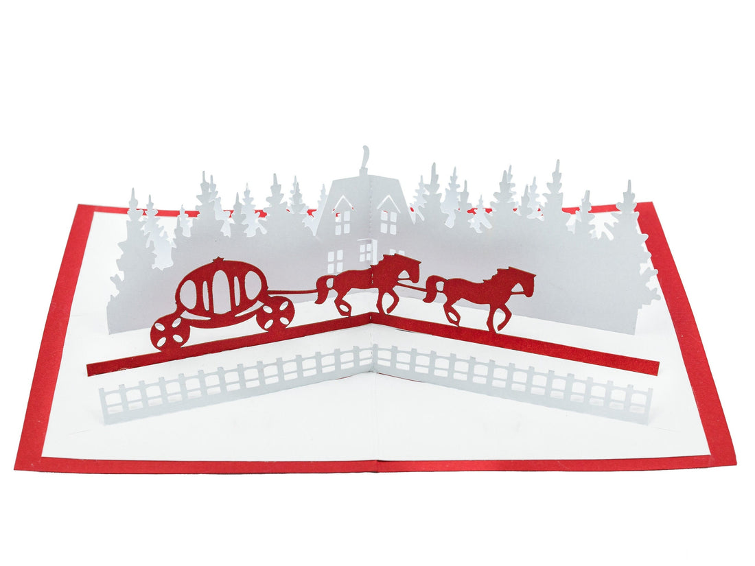 Winter Fairy Tale Pop Up Card: Enchanting 3D Princess Carriage Christmas Greeting & Unique Holiday Gift
