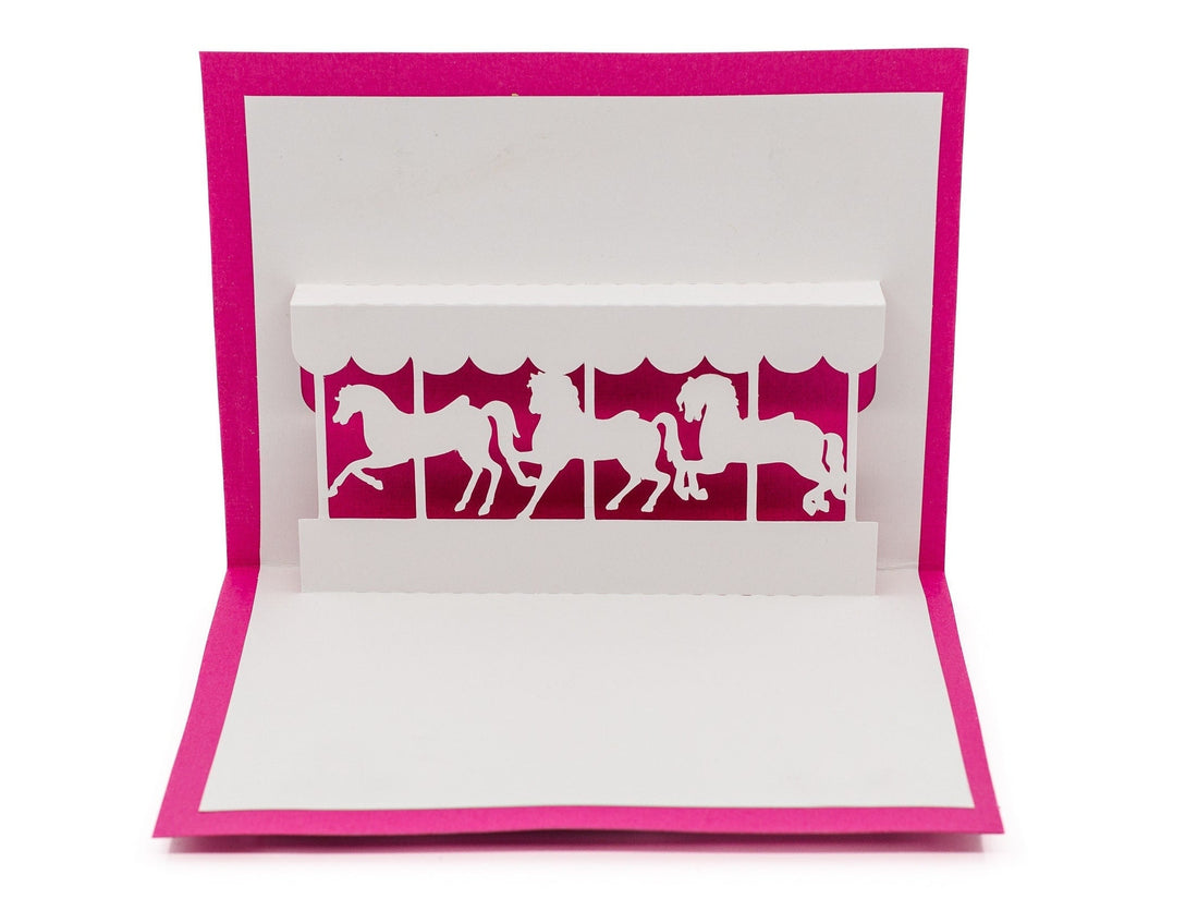Horse Carousel Pop Up Birthday Greeting Card Enchanting: Blank Girls 3D Card Merry-Go-Round Vibrant Design for Kids Birthday Party