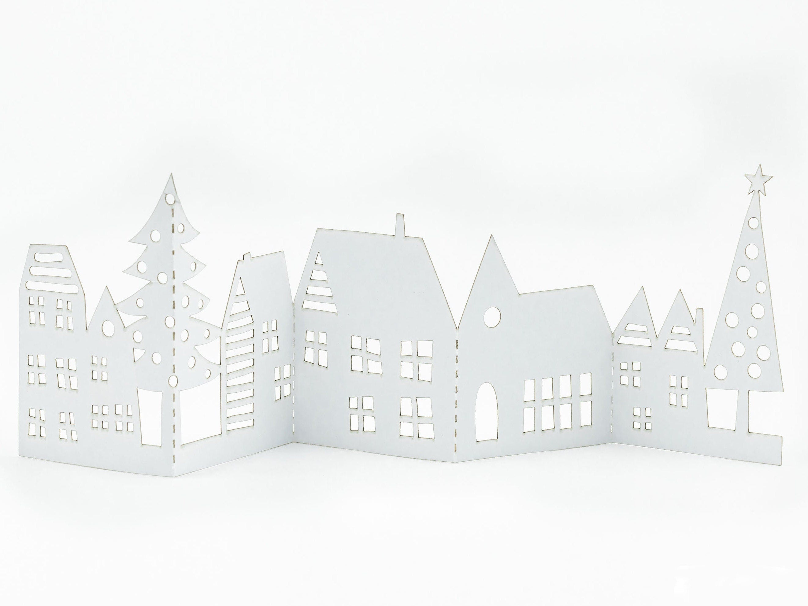 Bulk Set of 12 Winter Village Christmas Gift Tag Pop Up 3D Greeting Card