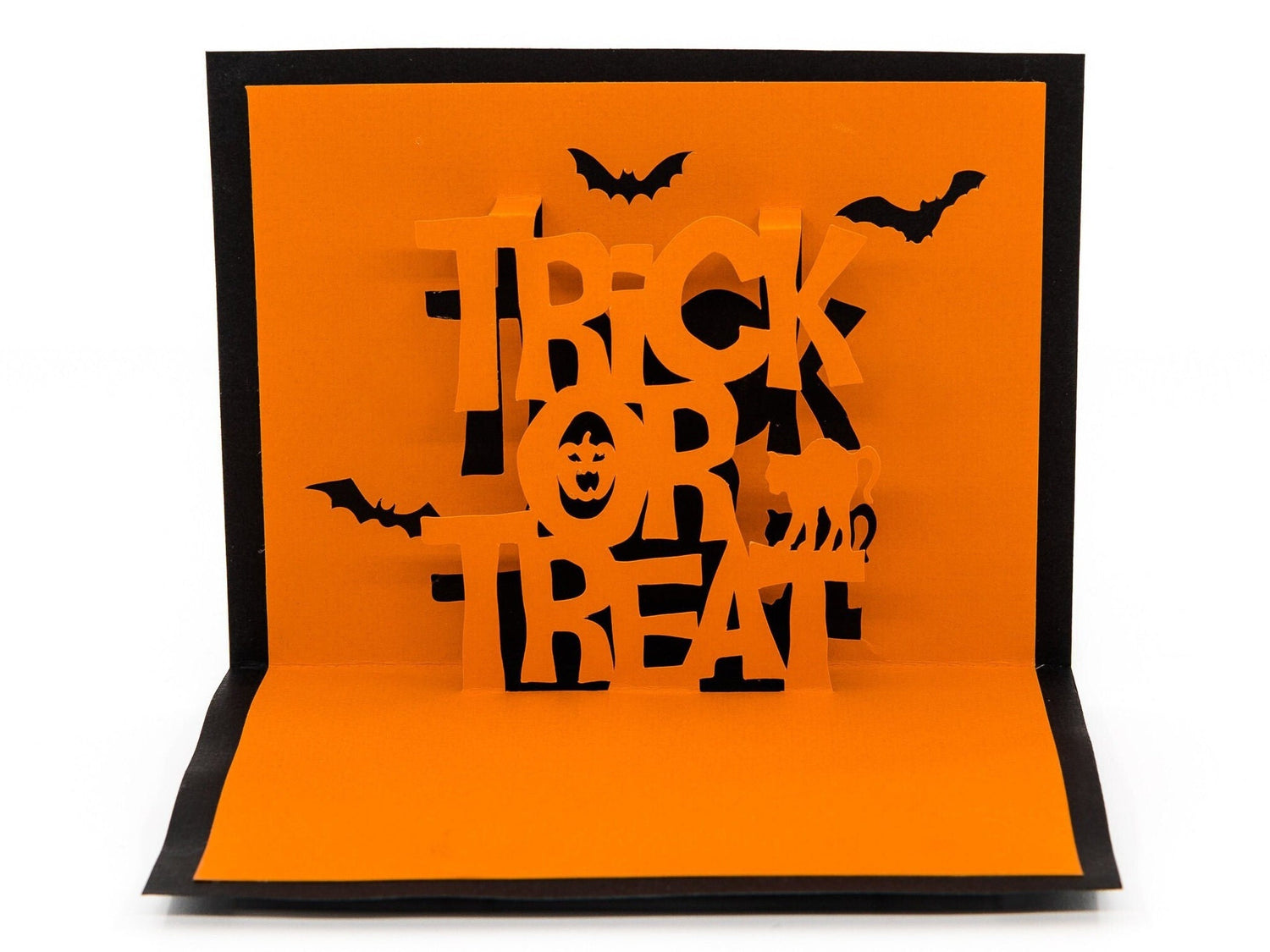 Trick or Treat Halloween Pop Up 3D Greeting Card Spooky Bats Cats and Jack-o&