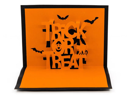 Trick or Treat Halloween Pop Up 3D Greeting Card Spooky Bats Cats and Jack-o&