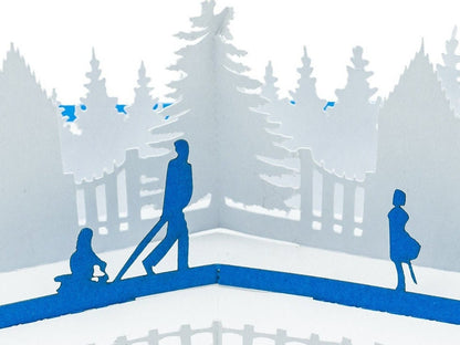 Bulk Set of 12 Winter Ice Skating Holiday Pop Up 3D Greeting Card Christmas Tree