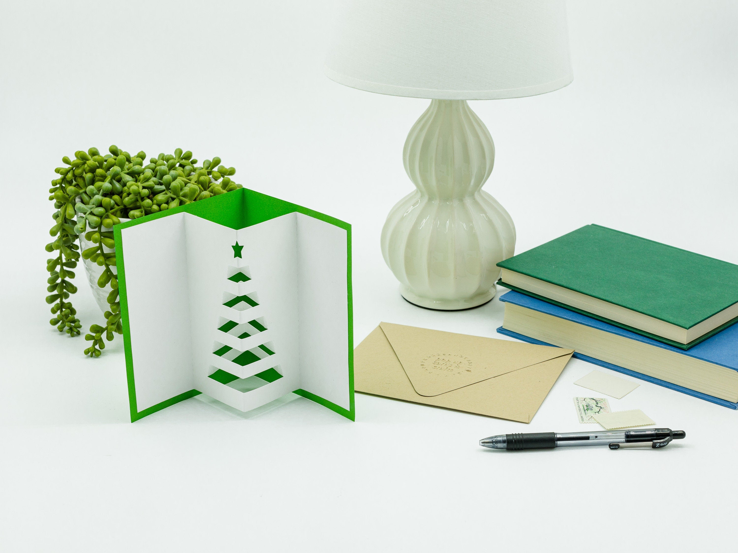 Minimal Christmas Tree Pop Up Card | Modern Holiday Greeting Card | Chic Design 3D Card | Handmade Holiday Gifts | Evergreen Tree Decor