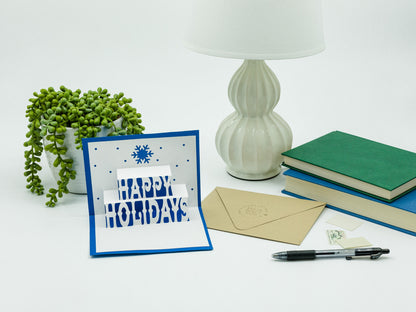 Happy Holidays Snowflake Pop Up 3D Greeting Card | Customizable Greeting Card | Christmas Season Gifts | Holiday Cheer Decor | Simple Design