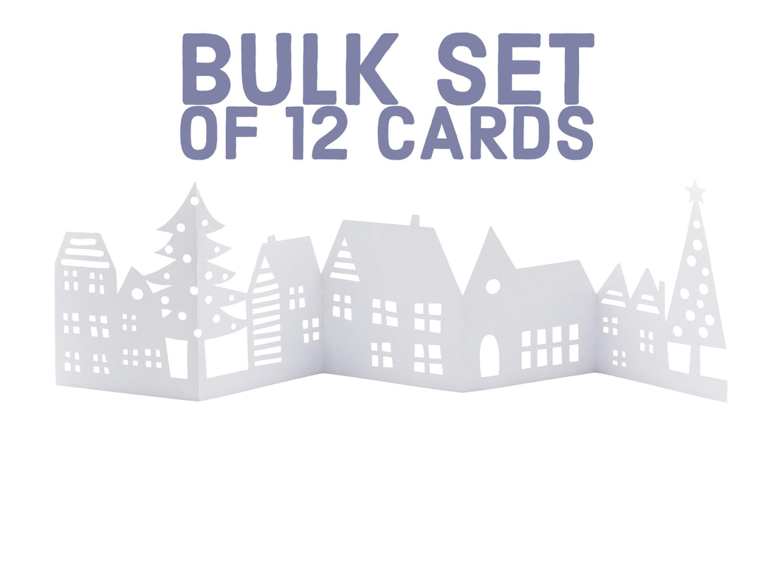 Bulk Set of 12 Holiday Winter Village Christmas Pop Up 3D Greeting Card