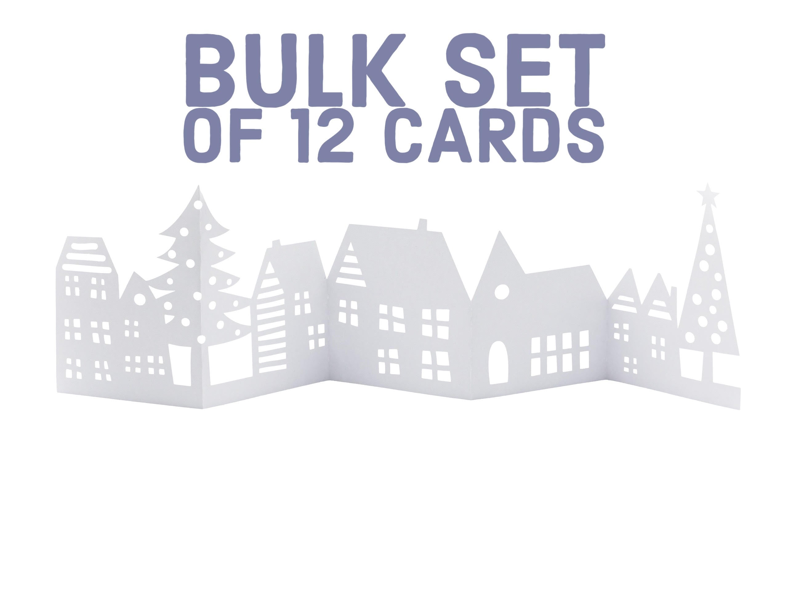 Bulk Set of 12 Holiday Winter Village Christmas Pop Up 3D Greeting Card